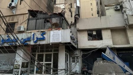 A Heavily Damaged Building after an Israeli Attack in Beirut Lebanon