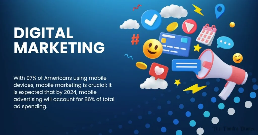 Stats of digital marketing on a blue background