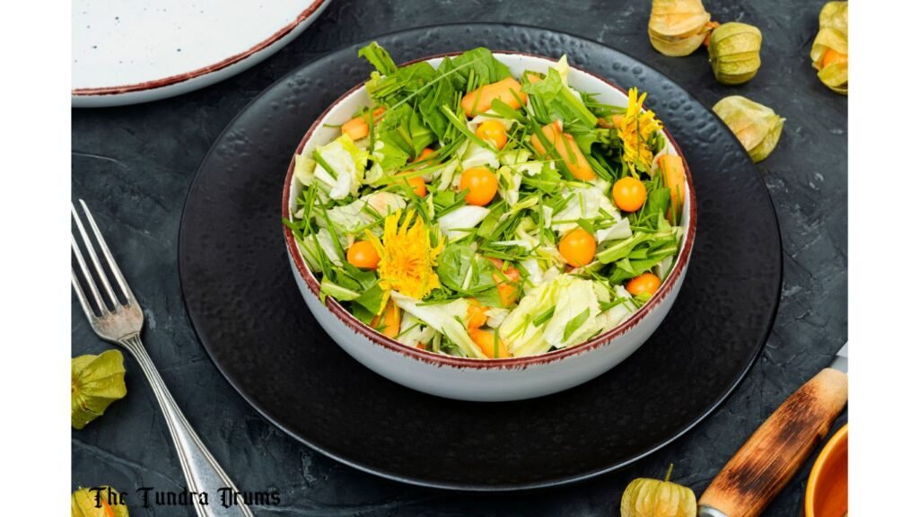 Fresh green wild plant salad in a big bowl 