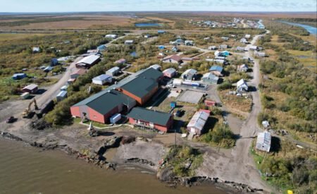 An aerial view of Napakiak, a Yup’ik village