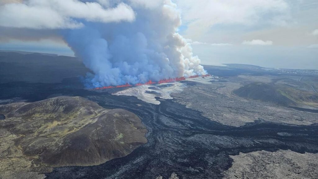 Lava shooting out from a volcano