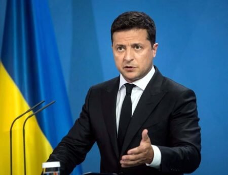 Ukrainian President Volodymyr Zelenskiy during a speech