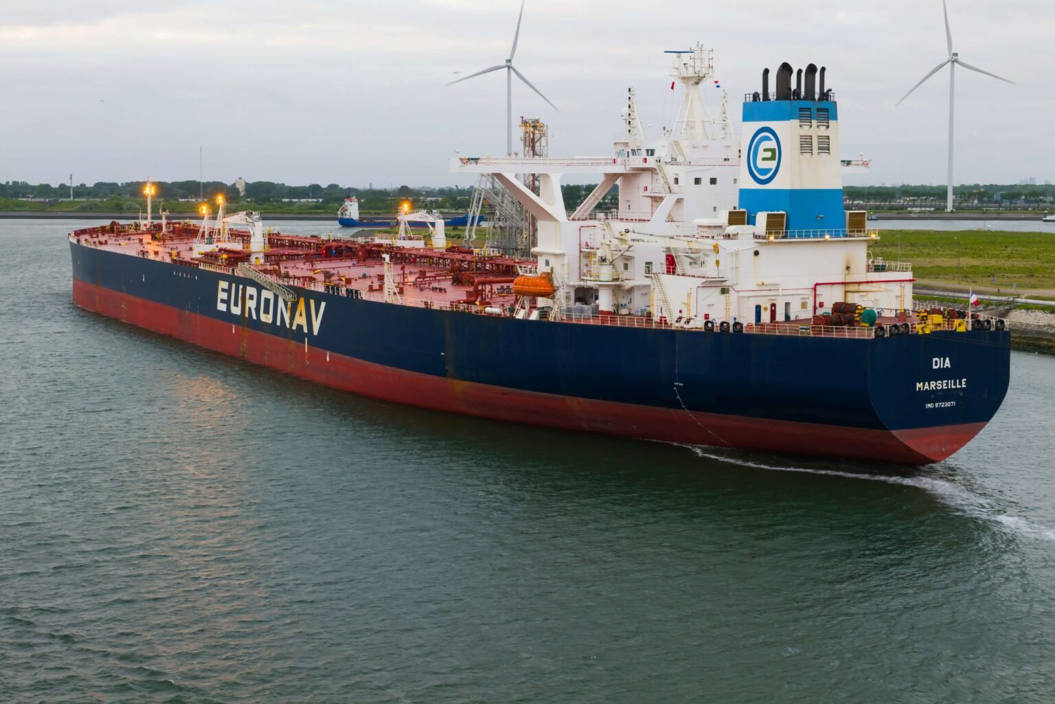 A crude oil tanker sailing through the ocean