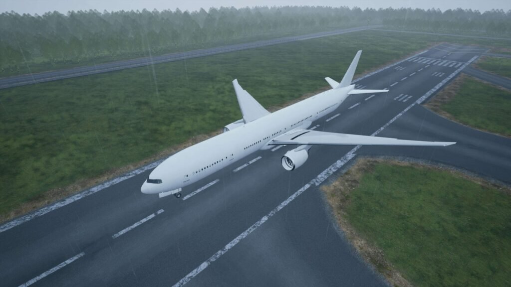 A plane taxiing on a runway