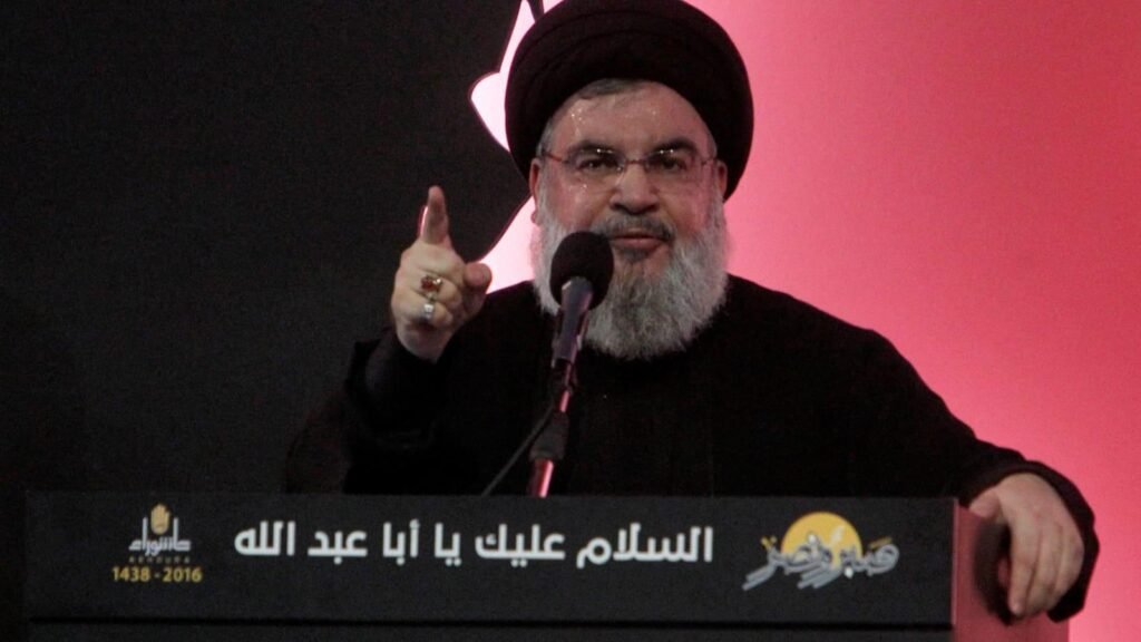 Hassan Nasrallah giving a speech