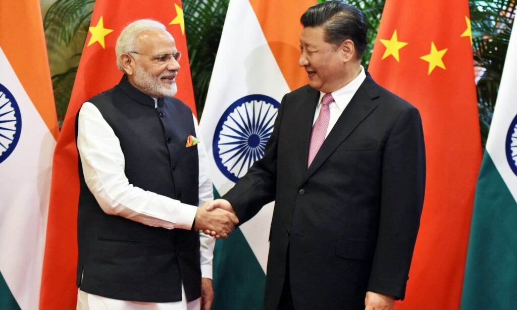 Indian Prime Minister Modi and Chinese President Xi Jinping shaking hands.