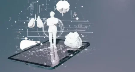 a person standing on top of cell phone