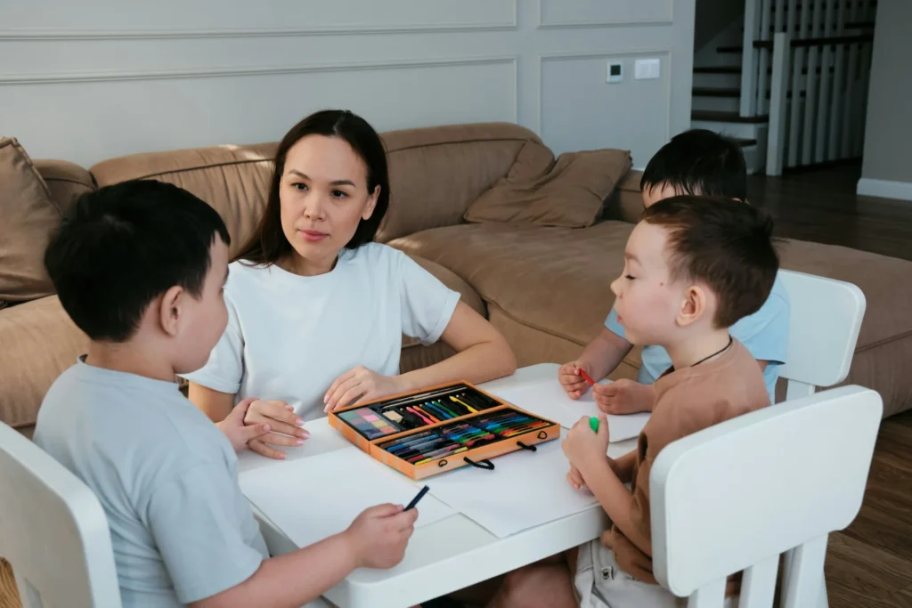 Babysitter with children