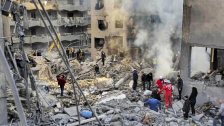 Aftermath of an Israeli attack on a central Beirut residential building.