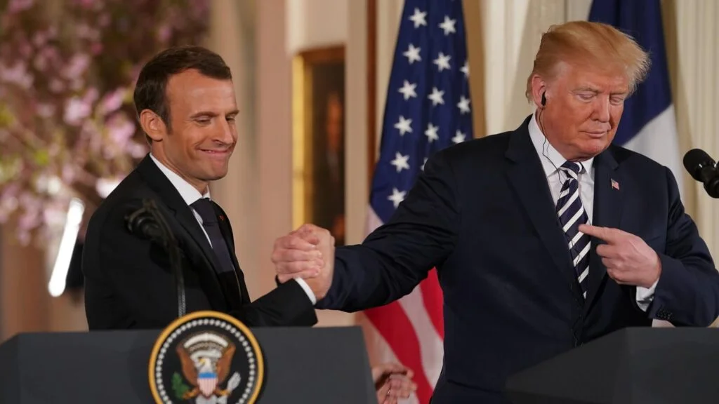 Former President Trump with French president Emmanuel Macron during a visit to the White House