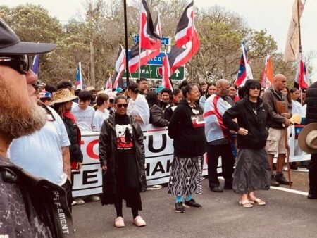 People standing together during a Hikoi Protest