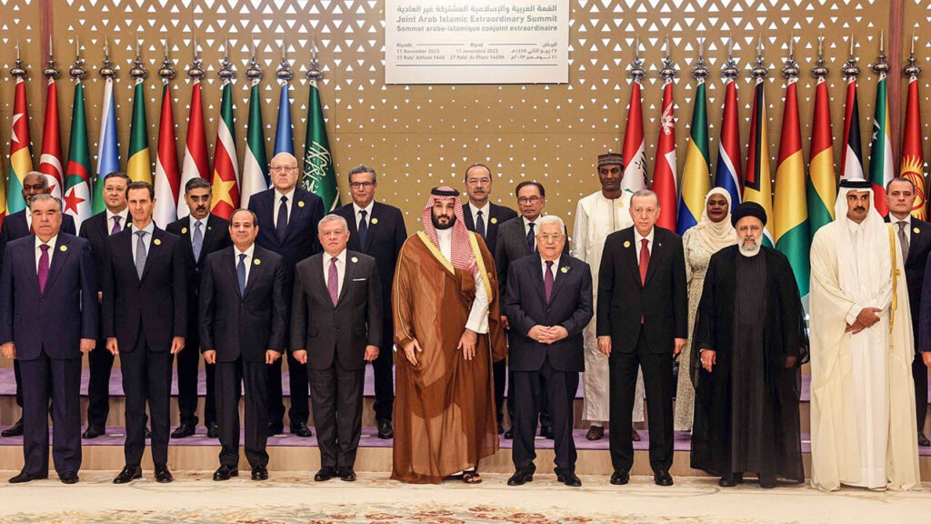 Muslim and Arab Leader standing together at the summit in Riyadh.