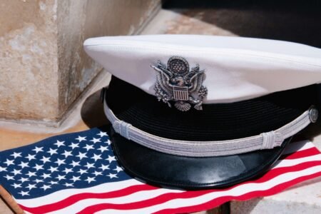 A Veterans Cap and a US flag