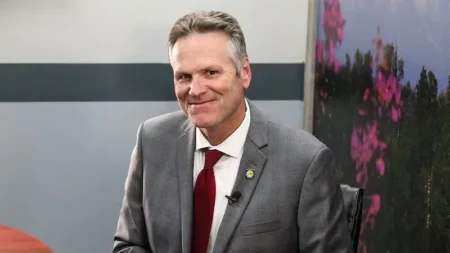 Governor Mike Dunleavy during a visit to Fairbanks.