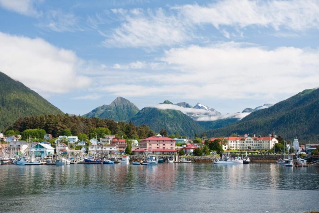 View of the Sitka Channel, a Strait in Alaska.