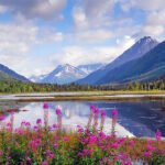 Alaskan mountain and lake landscape. Tern Lake on the Kenai peninsula with mountain reflection in lake