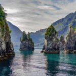 Rock Formations and Turquoise Waters of Spire Cove in the Kenai Fjords National Park. Seward, Alaska