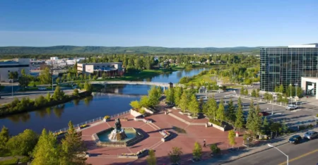 EPA Actions Unfreezes $150 Million Fairbanks Road Projects A view from Downtown Fairbanks.