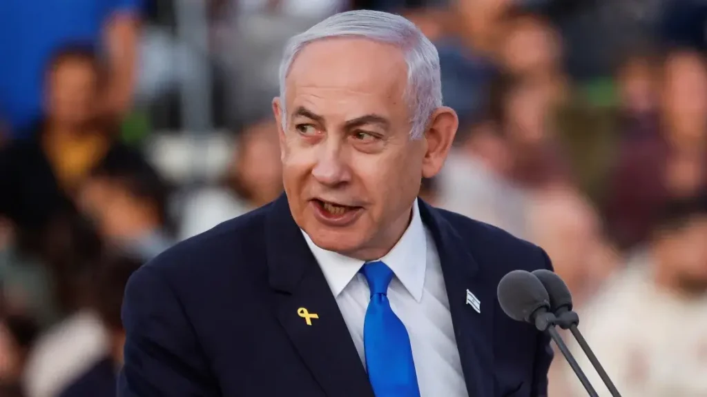 Israeli Prime Minister Benjamin Netanyahu speaks at an army base near Mitzpe Ramon.