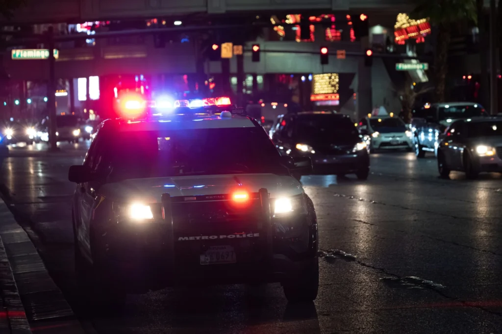 A police car on the road.