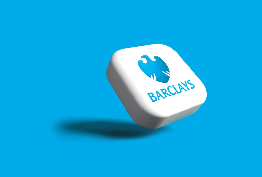 Barclays logo on a white cube.