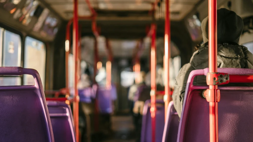 Inside of a public bus.