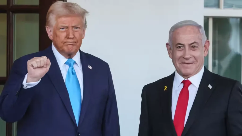 US President Donald Trump and Israeli Prime Minister Benjamin Netanyahu standing together.