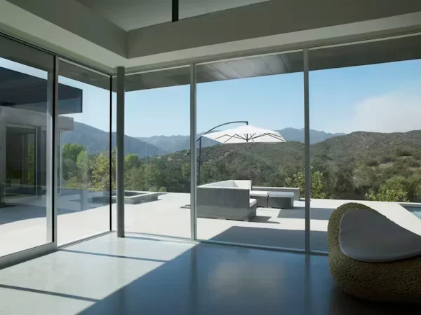 a room with a view of mountains