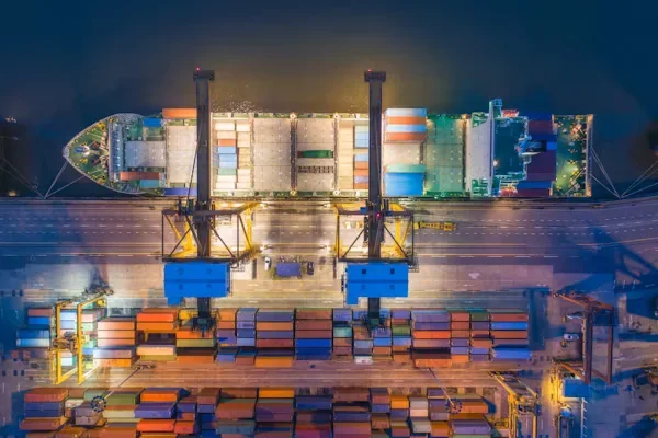 aerial view of ship containers in the sea