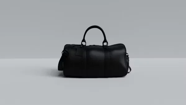 black leather bag on floor