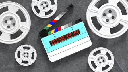 a movie clapper with white rims