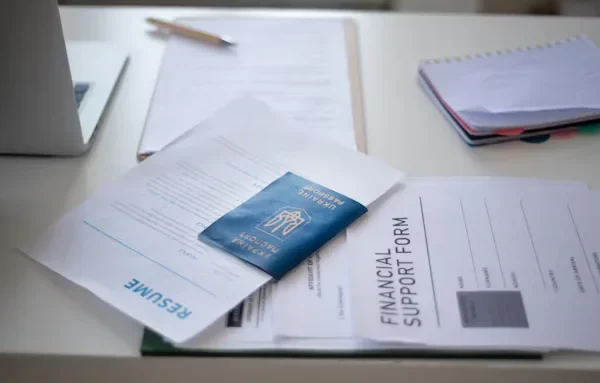 a passport with paper