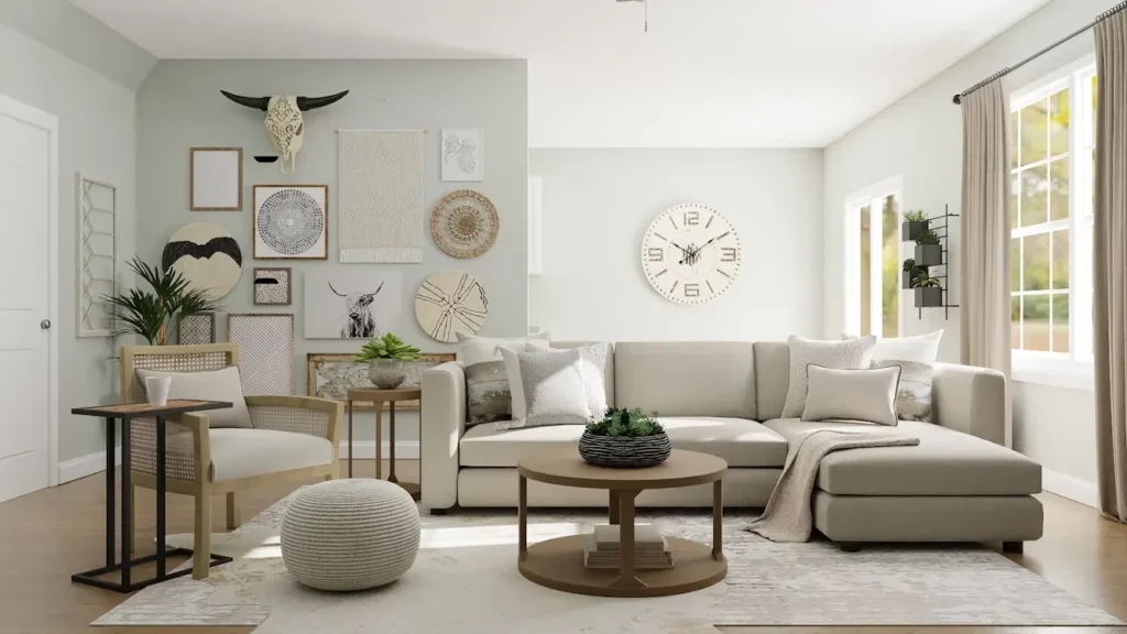 a spacious living room with furniture
