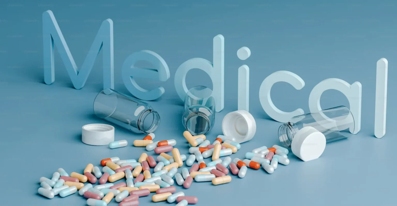 medical pills spilling out of container