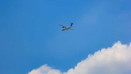 A plane in the sky.