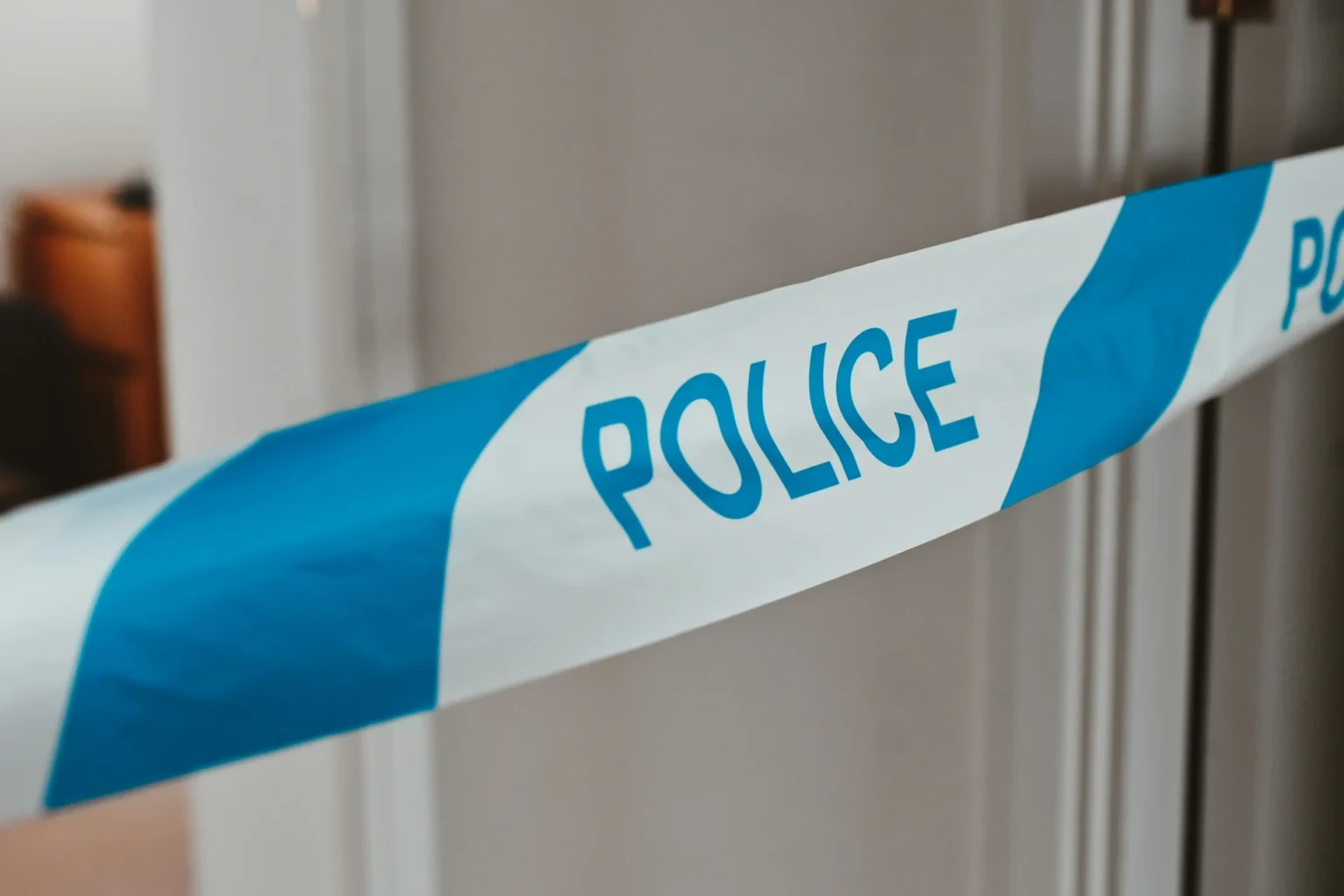 Blue and white police tape.