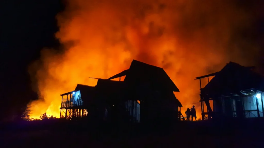 A house on fire.