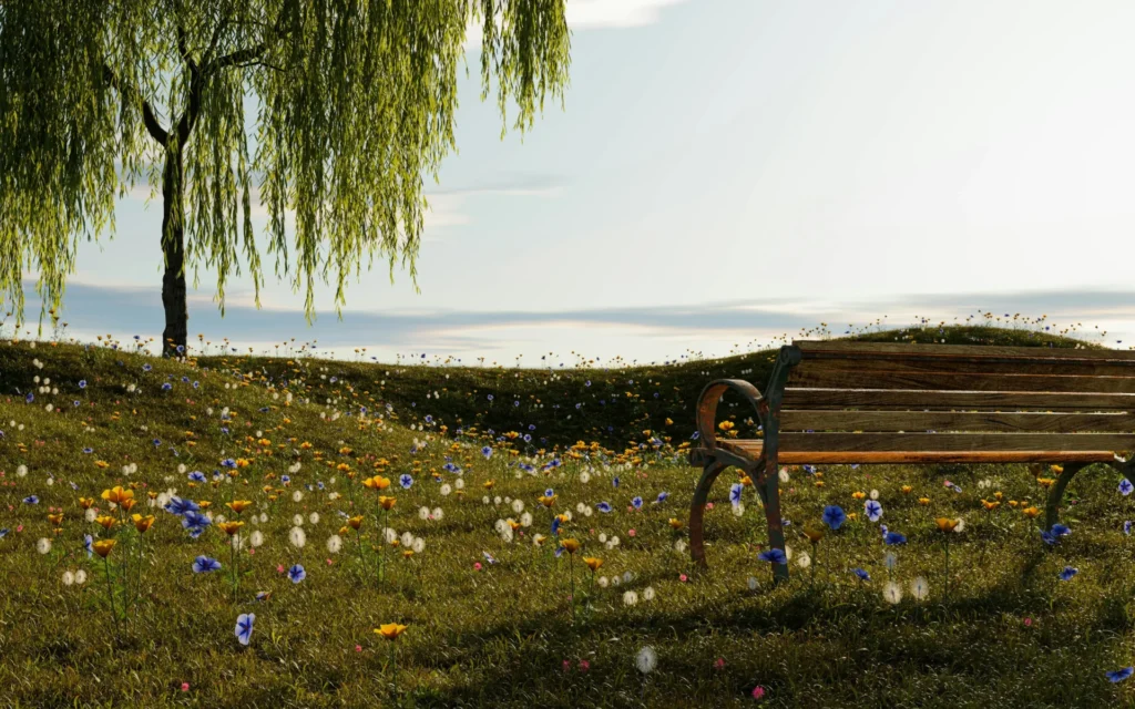 A bench in a park.