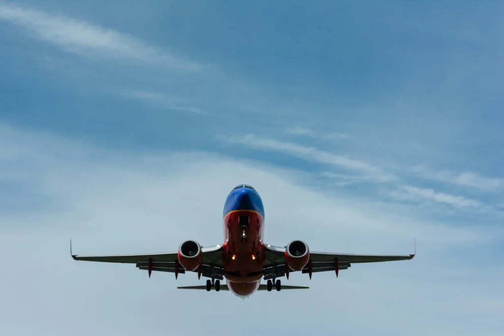 A plane in the sky.