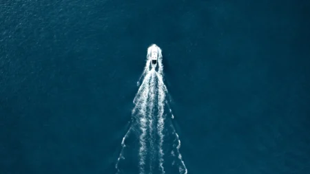 A boat in the ocean.