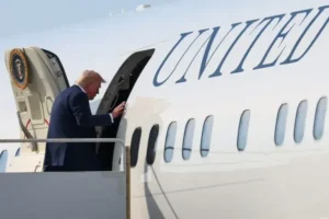 Donald Trump boarding a plane.