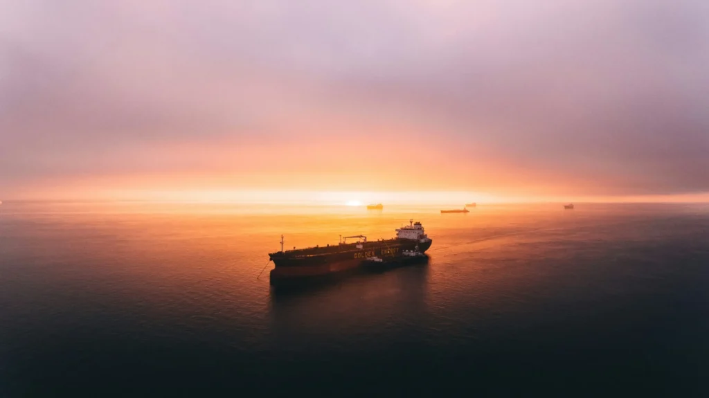 A ship in the sea.