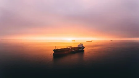 A ship in the sea.