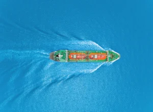 An oil cargo ship on water.