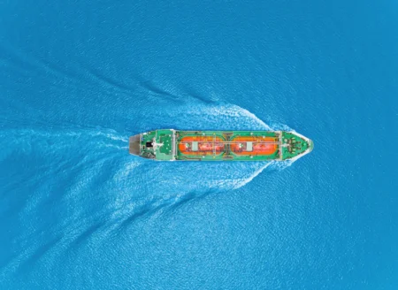 An oil cargo ship on water.