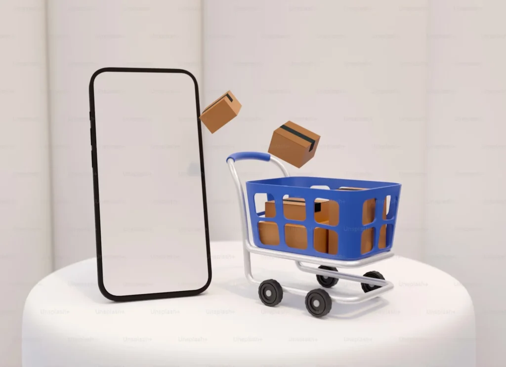 a shopping cart with a box