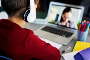 boy taking online class