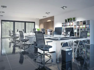 Grey office chair and White table in the office