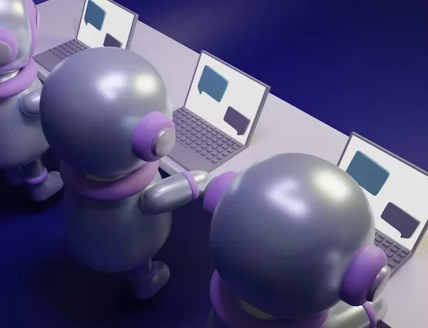 Cloud Call Centers Are Revolutionizing E-Commerce: Is It Time to Adapt? robots working on laptop
