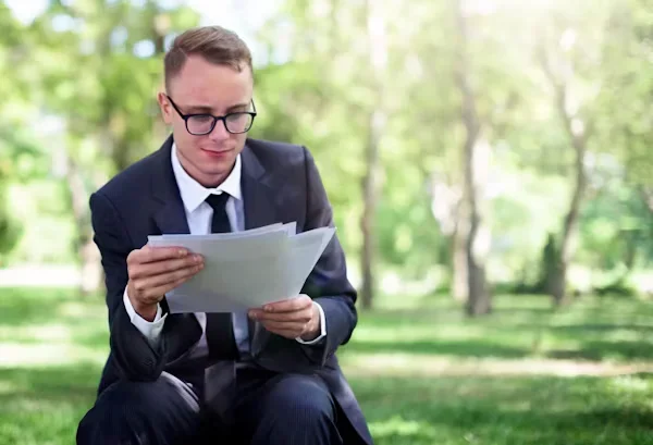 A man reading documents